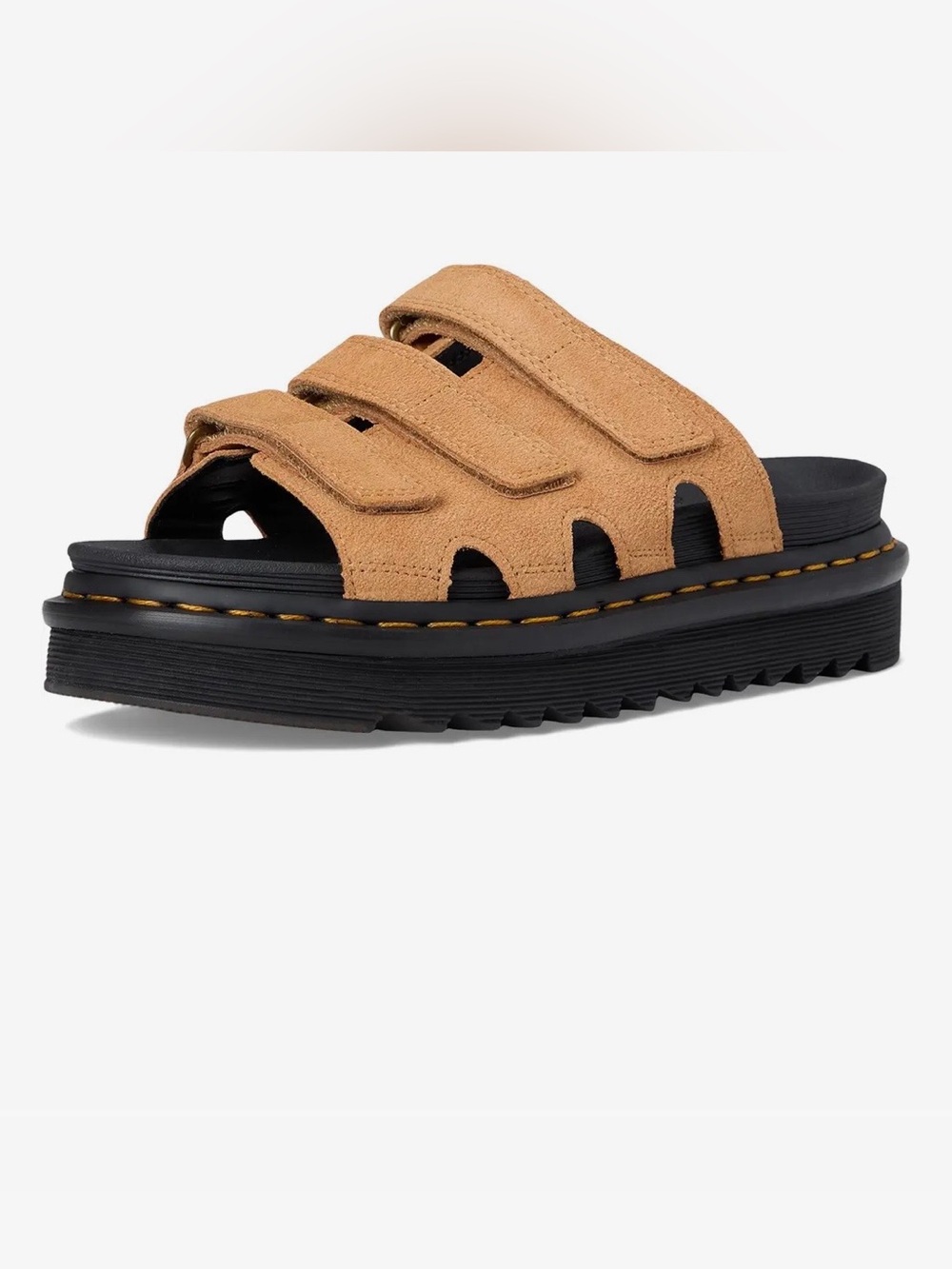 Dr. Martens Women's Triple-Strap Suede Slide Sandal in Tan and Black